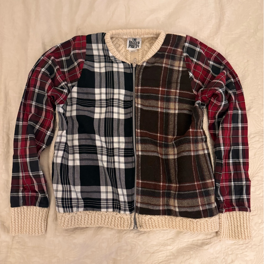 The Ragged Priest Multicolor Plaid Cable Knitted Zip-Up Sweater